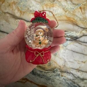 Red Snow Globe Ornament with Bear